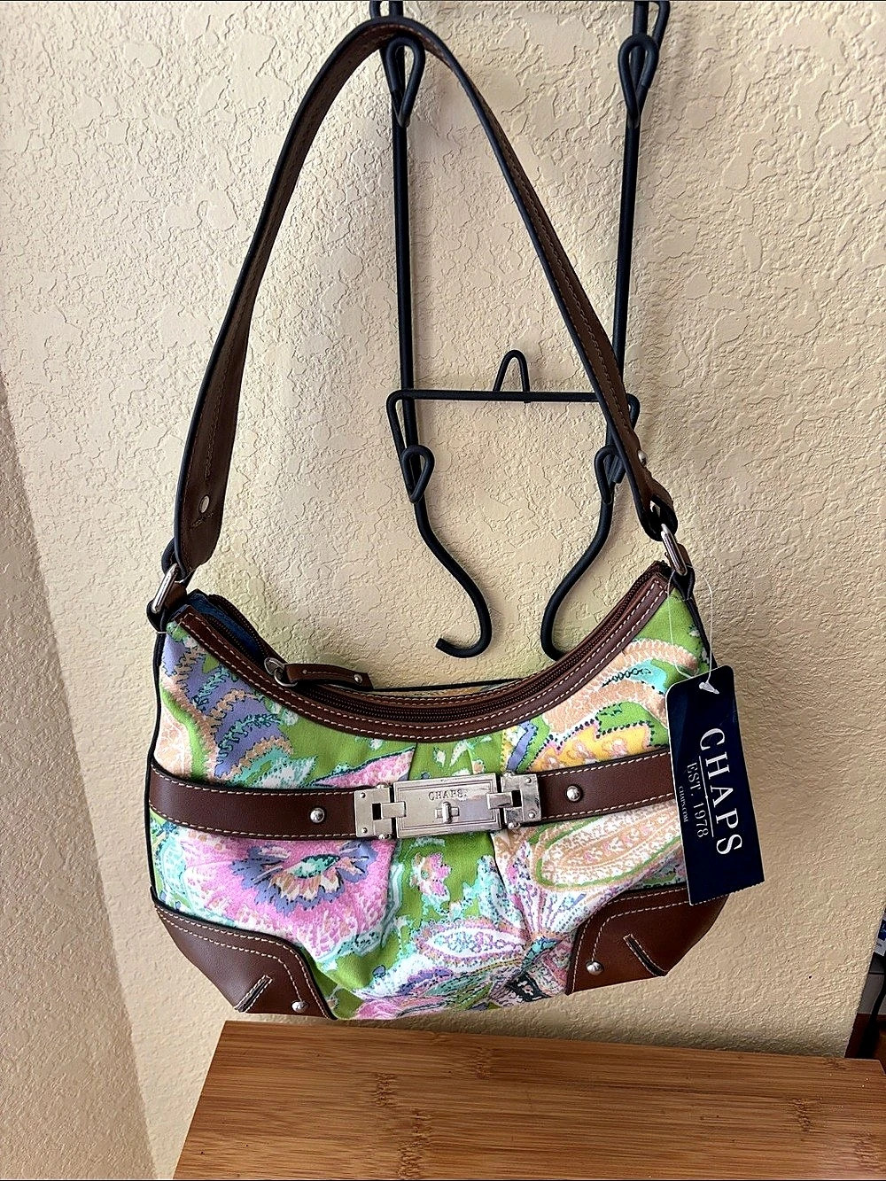 Chaps Luxemberg Collection Paisley Shoulder Bag Green Brown NWT